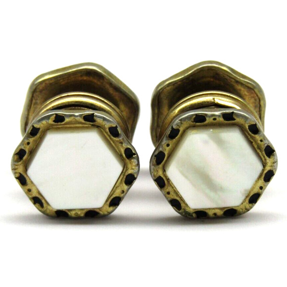 Baer & Wilde Cufflinks Mother of Pearl Kum-A-Part Gold Men Formal Wear - Picture 1 of 4